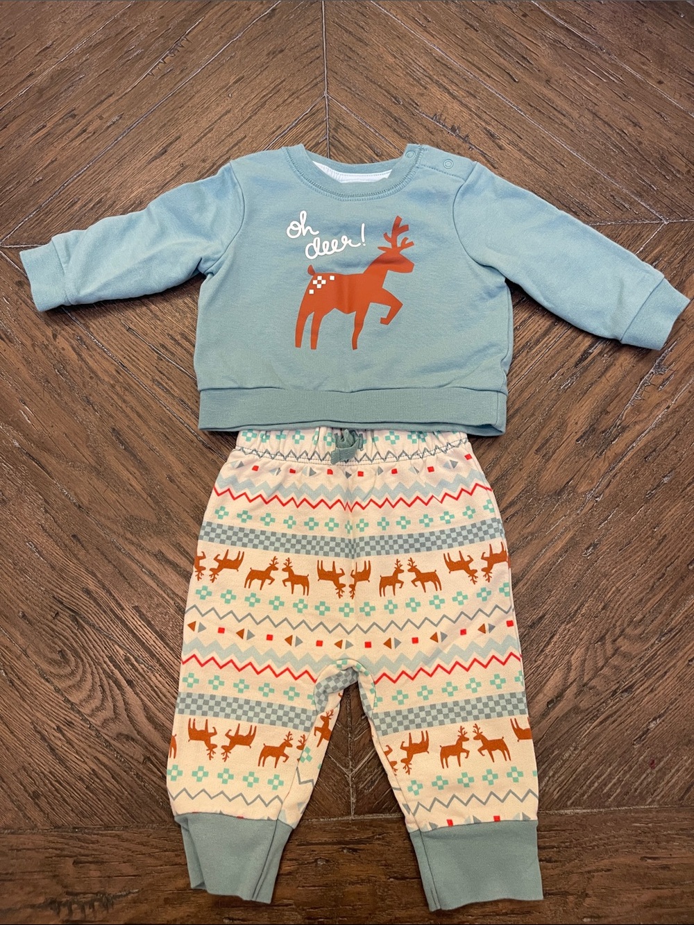 Cat & Jack Teal and Cream Reindeer Matching Set